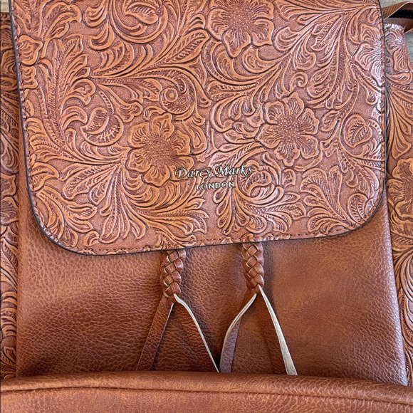 Darcy Marks London Cognac Debossed Vegan Leather Backpack - Picture 4 of 6